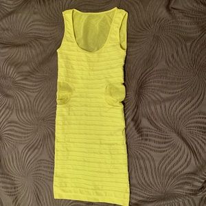 Bebe neon yellow stripe detail mesh mini dress